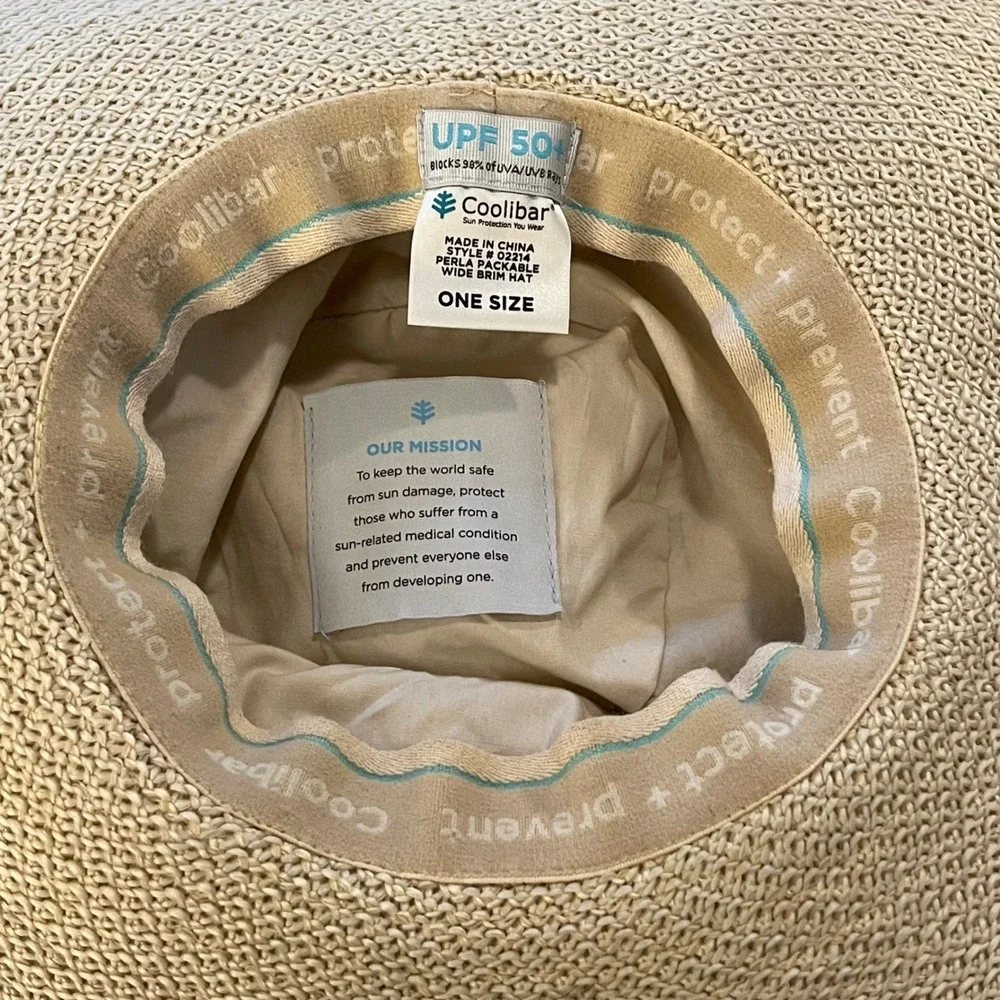 Coolibar Perla Packable Wide Brim Hat Womens OS Beige UPF 50+ Sun Travel 02214